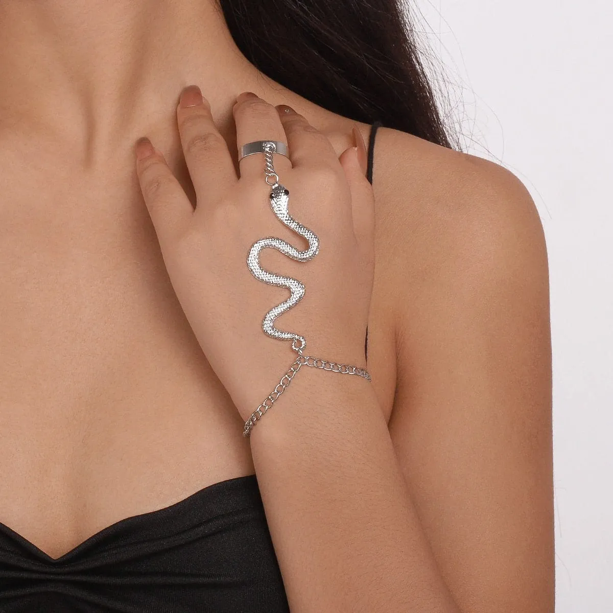 Boho Snake Finger Ring Chain Bracelet