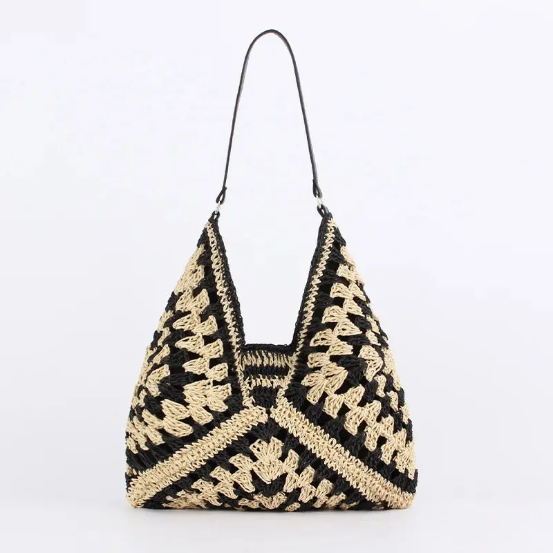 Boho Straw Shoulder Tote Bag