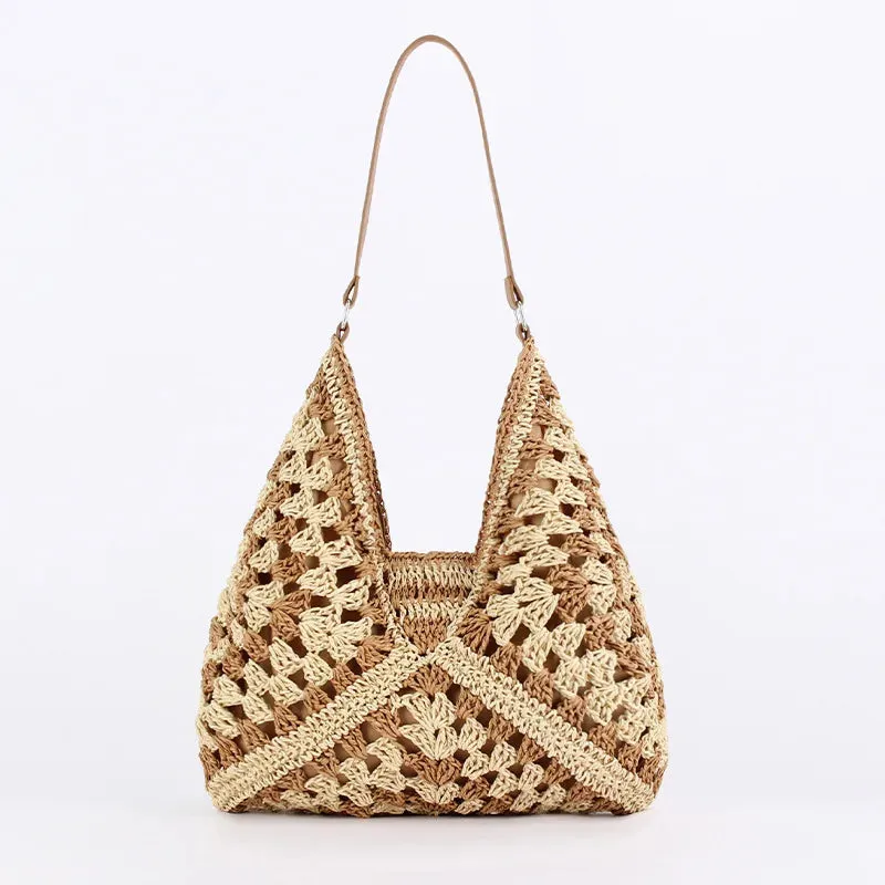 Boho Straw Shoulder Tote Bag