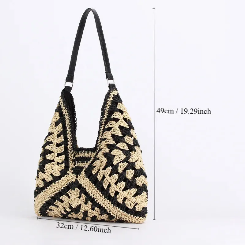 Boho Straw Shoulder Tote Bag