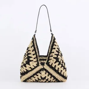 Boho Straw Shoulder Tote Bag