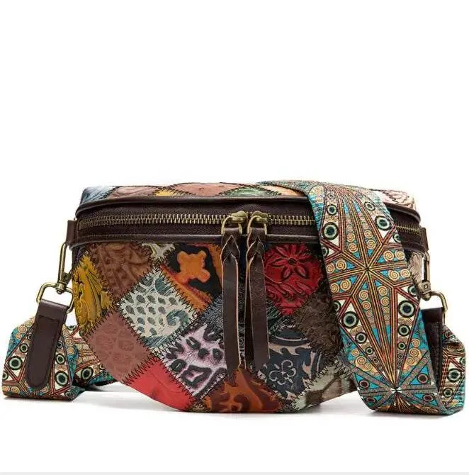 Boho Style Leather Waist Bag for Women Crossbody Chest Bag
