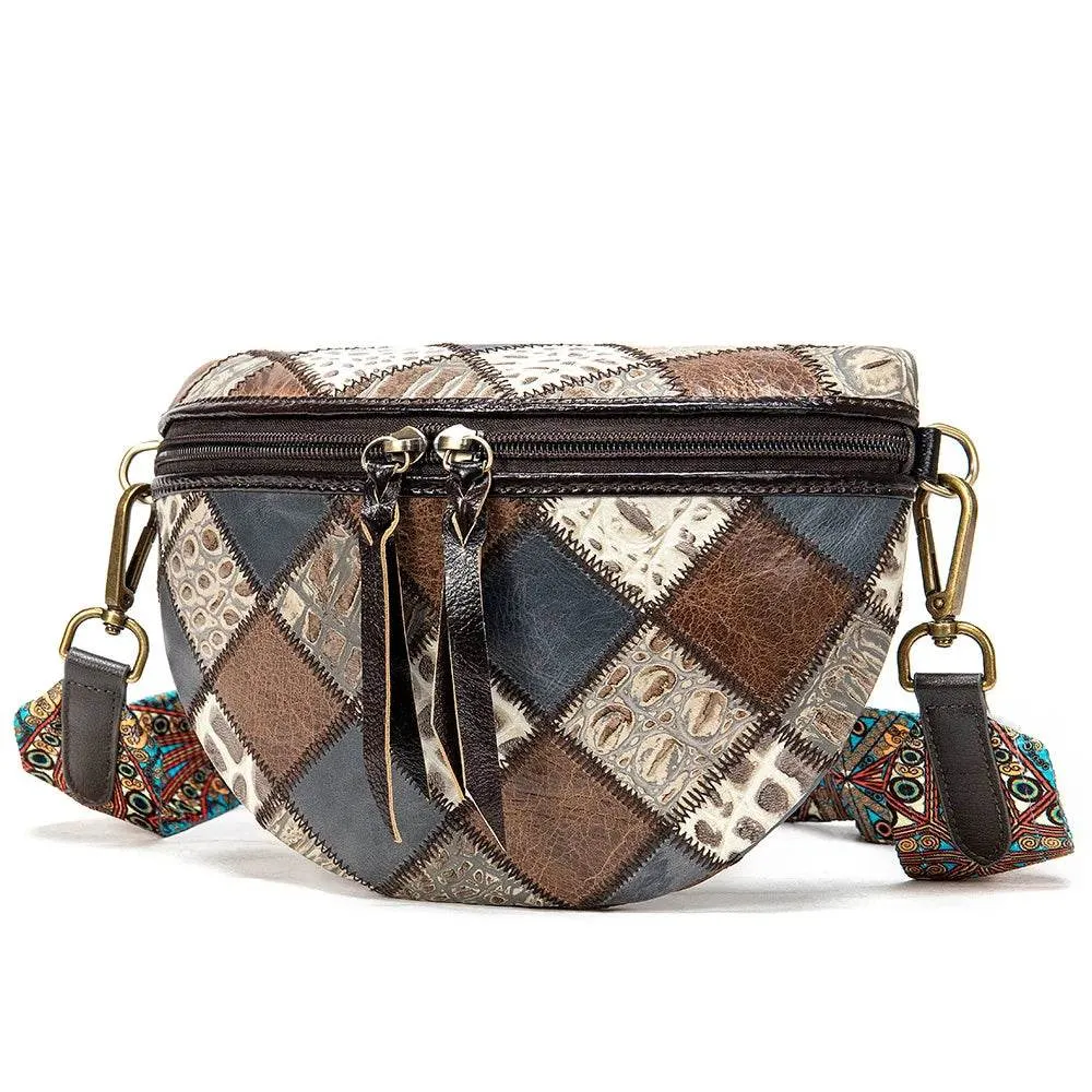 Boho Style Leather Waist Bag for Women Crossbody Chest Bag
