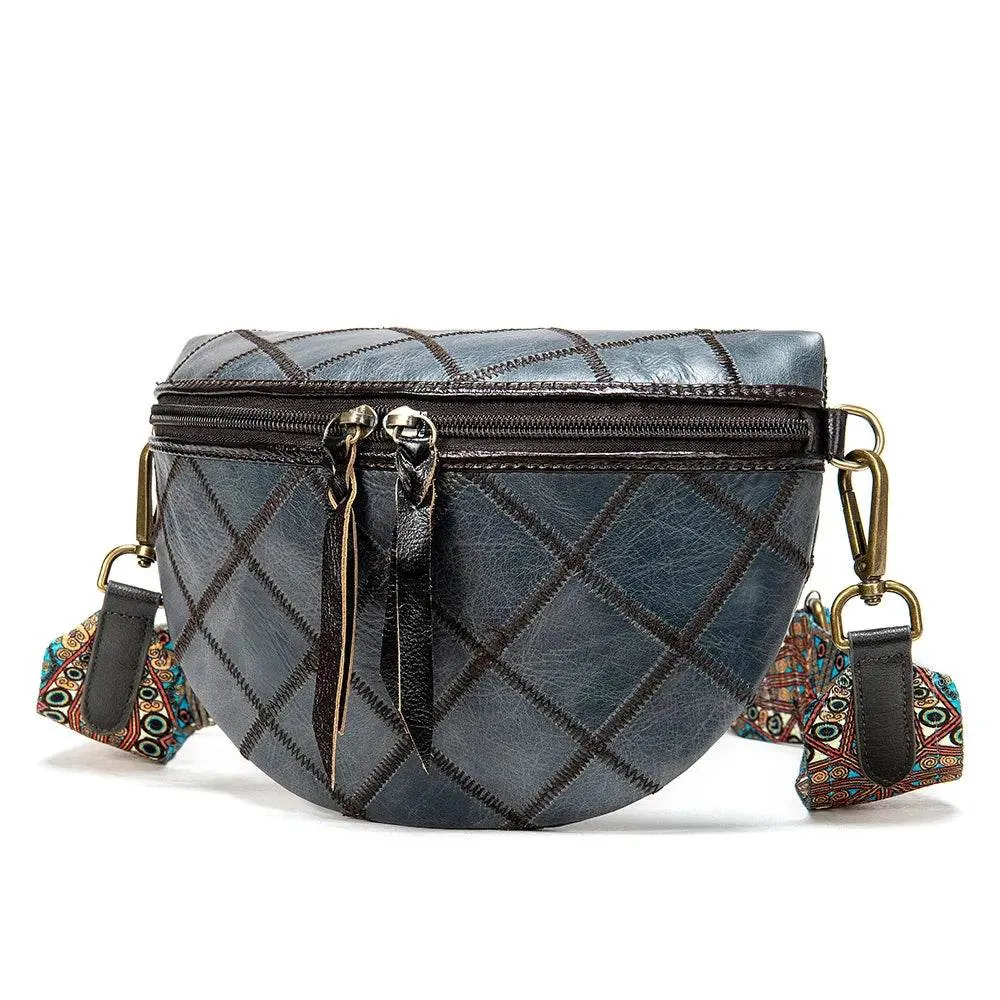 Boho Style Leather Waist Bag for Women Crossbody Chest Bag