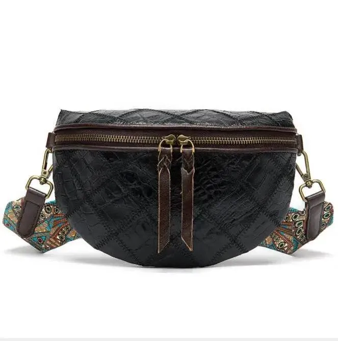 Boho Style Leather Waist Bag for Women Crossbody Chest Bag
