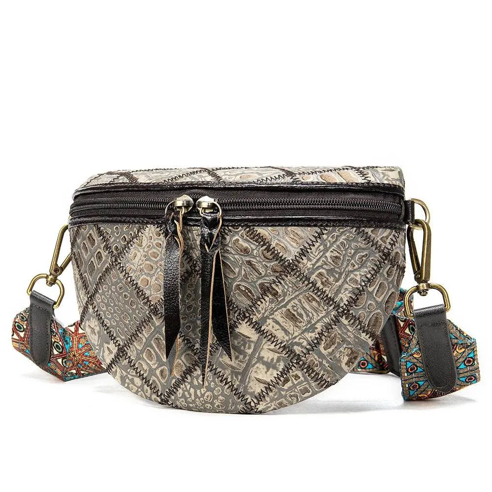 Boho Style Leather Waist Bag for Women Crossbody Chest Bag
