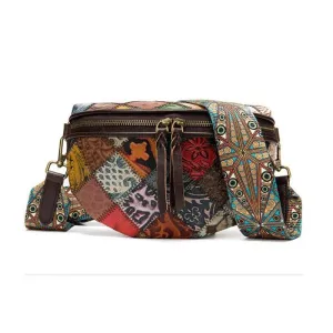 Boho Style Leather Waist Bag for Women Crossbody Chest Bag