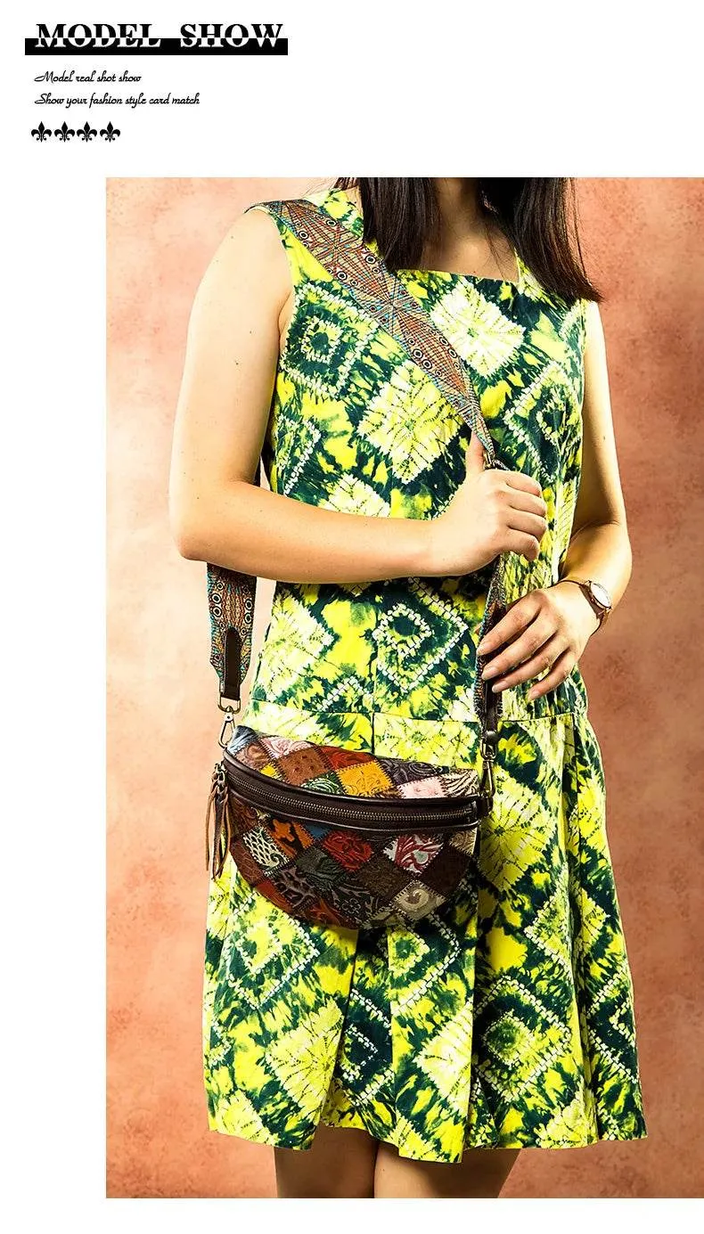 Boho Style Leather Waist Bag for Women Crossbody Chest Bag