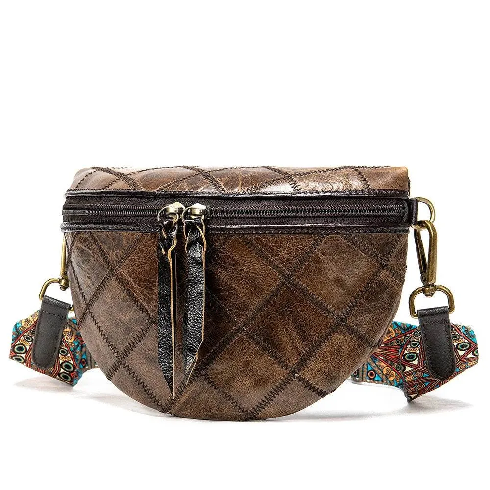 Boho Style Leather Waist Bag for Women Crossbody Chest Bag
