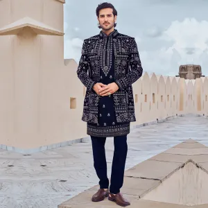Bold Midnight Navy Indo-Western