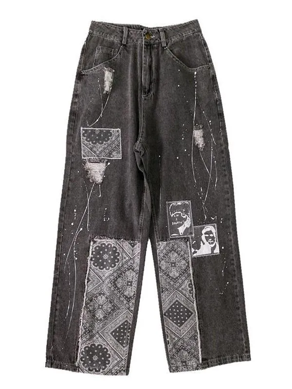 Boyfriend Jeans mit Patchwork Paisley Motiv