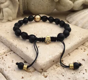 Bracelet - Gold Skull with Diamonds & Golden Pearl