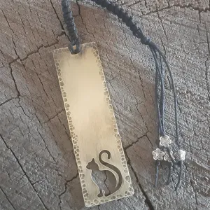 Brass cat bookmark with macrame tail with flower beads