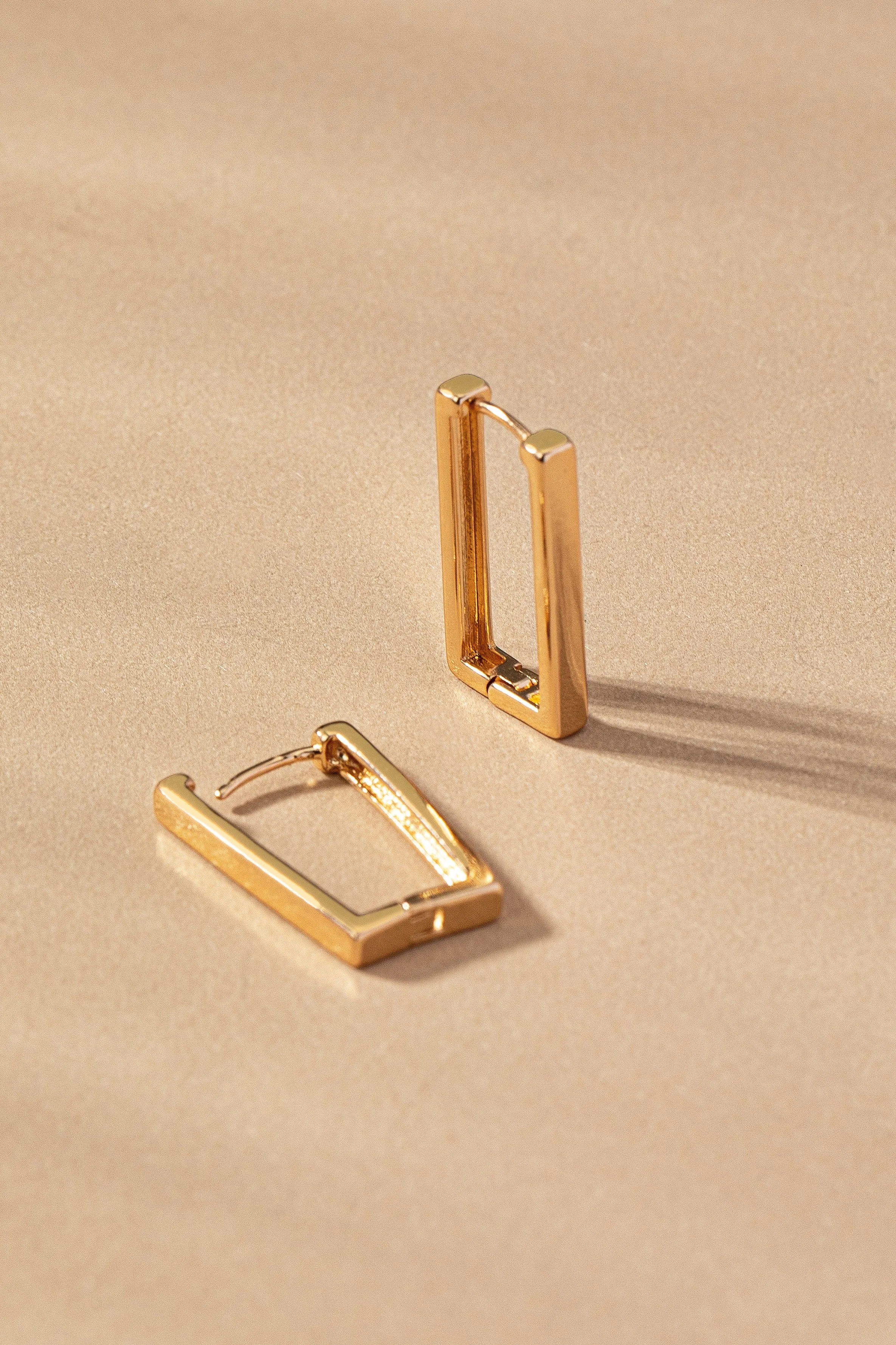 Brass rectangle huggie hoop earrings
