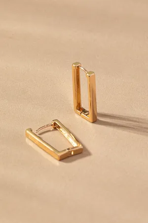 Brass rectangle huggie hoop earrings