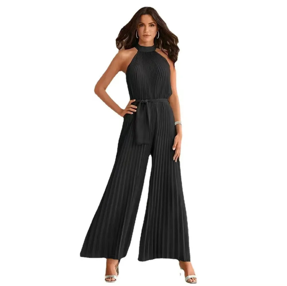 Brooklyn Pleated Halter Wide-Leg Jumpsuit
