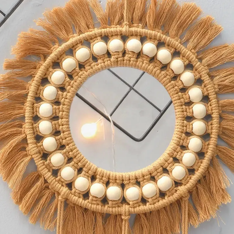 Brown Macrame Mirror for a Bohemian Touch to Your Space