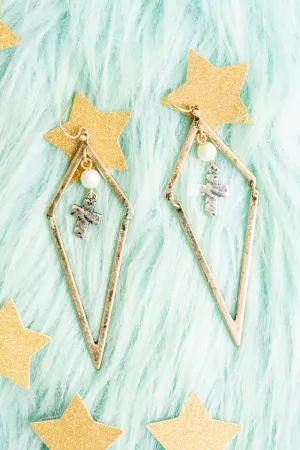 Candance Linked Goldtone and Silvertone Cross and Pearl Earrings