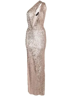 Candice Slash-Detail Sequin Crochet Dress