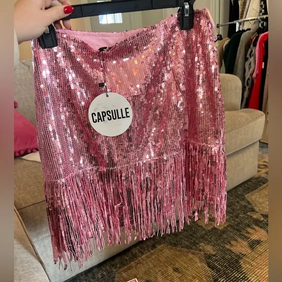 CAPSULE: Blindin'Baddie Pink Sequin Skirt NWTSize XL