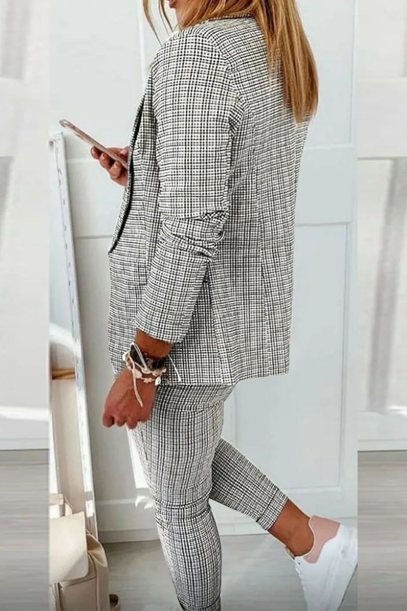 Casual Street Plaid Patchwork Turndown Collar Long Sleeve Two Pieces