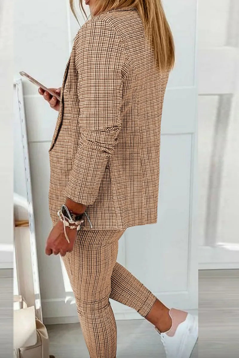 Casual Street Plaid Patchwork Turndown Collar Long Sleeve Two Pieces
