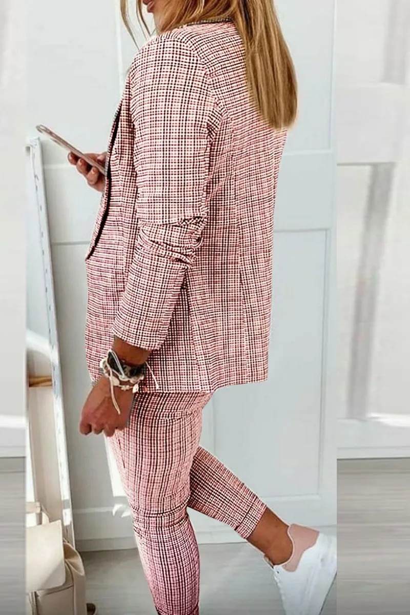 Casual Street Plaid Patchwork Turndown Collar Long Sleeve Two Pieces
