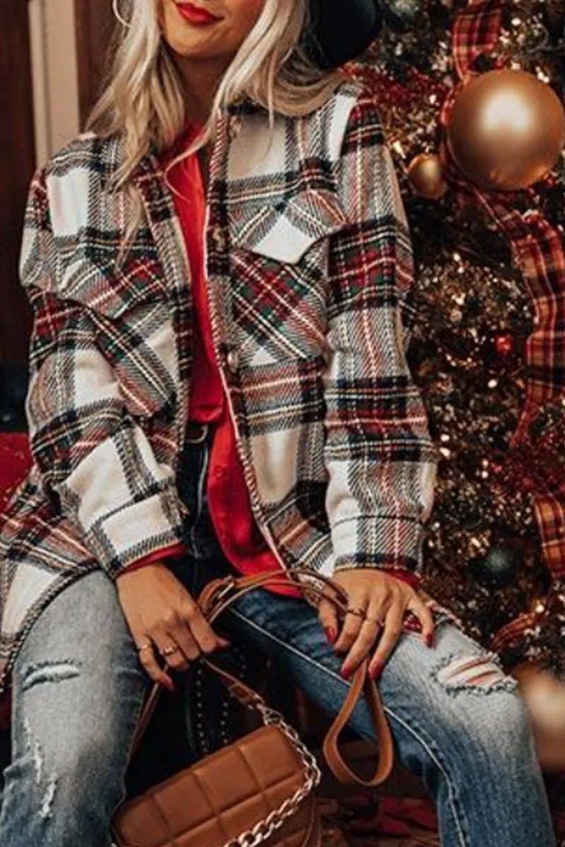Casual Street Plaid Printing Turndown Collar Outerwear