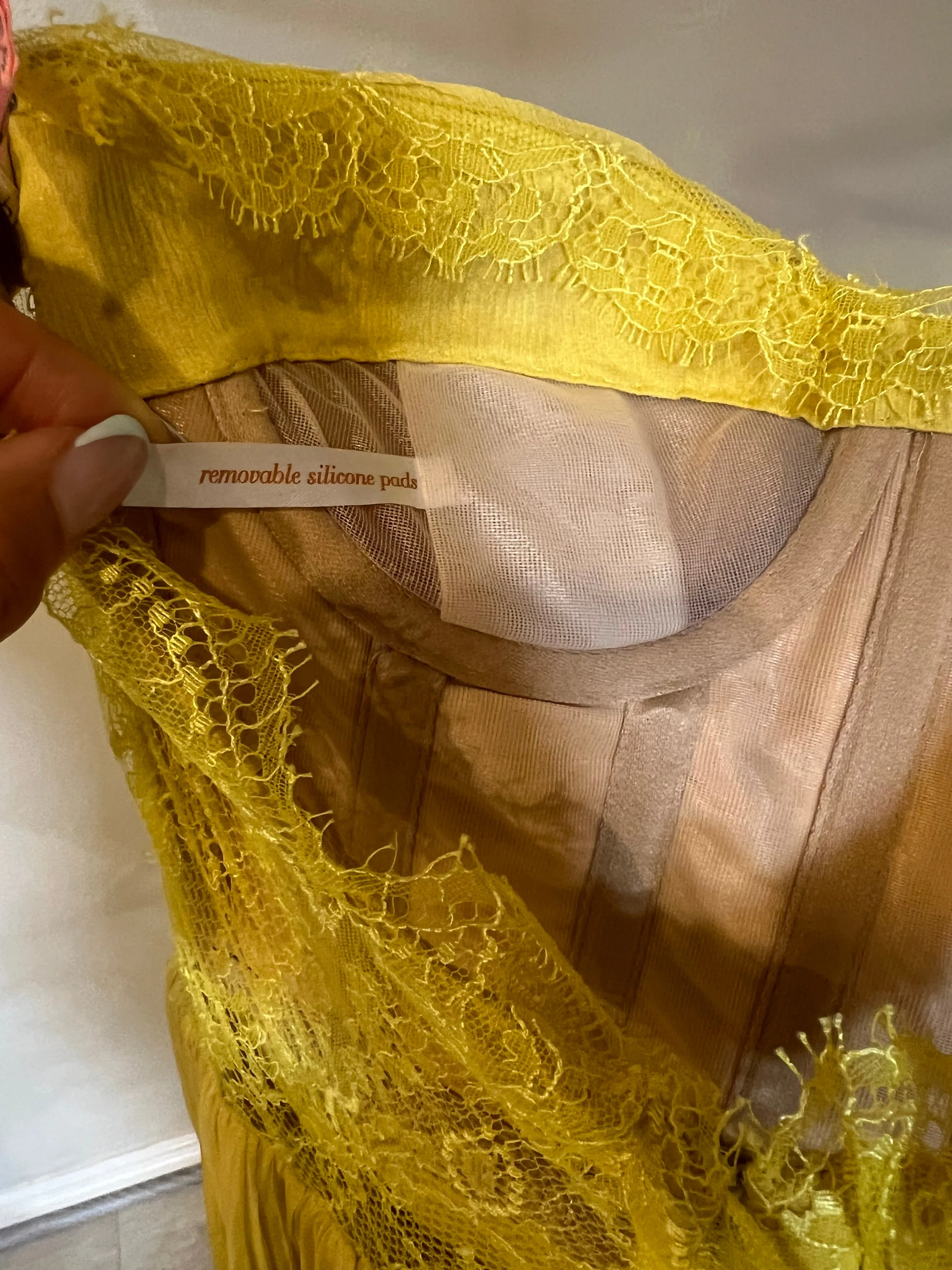 Celia Strapless Metallic Mousseline Yellow Evening Dress