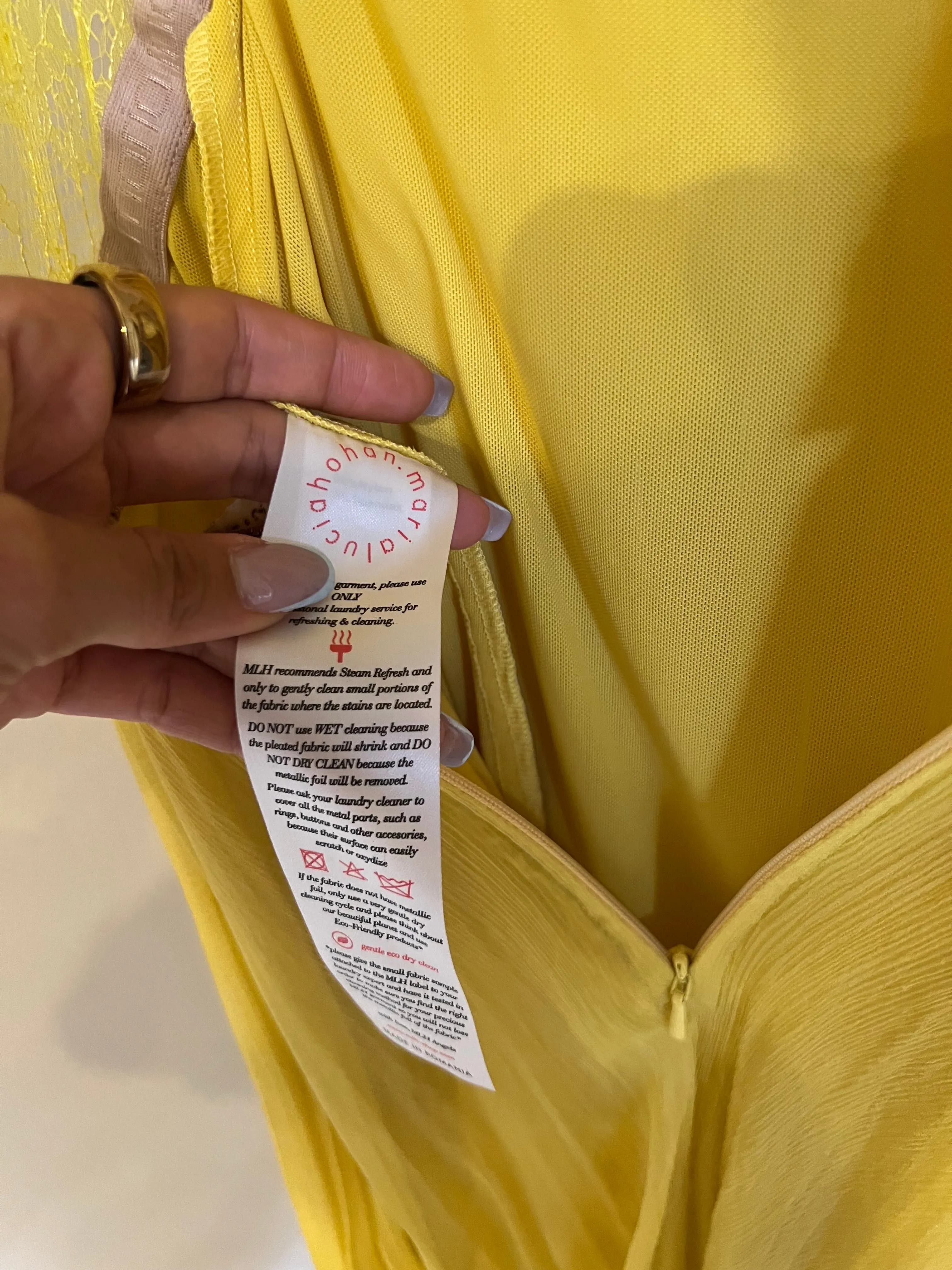 Celia Strapless Metallic Mousseline Yellow Evening Dress