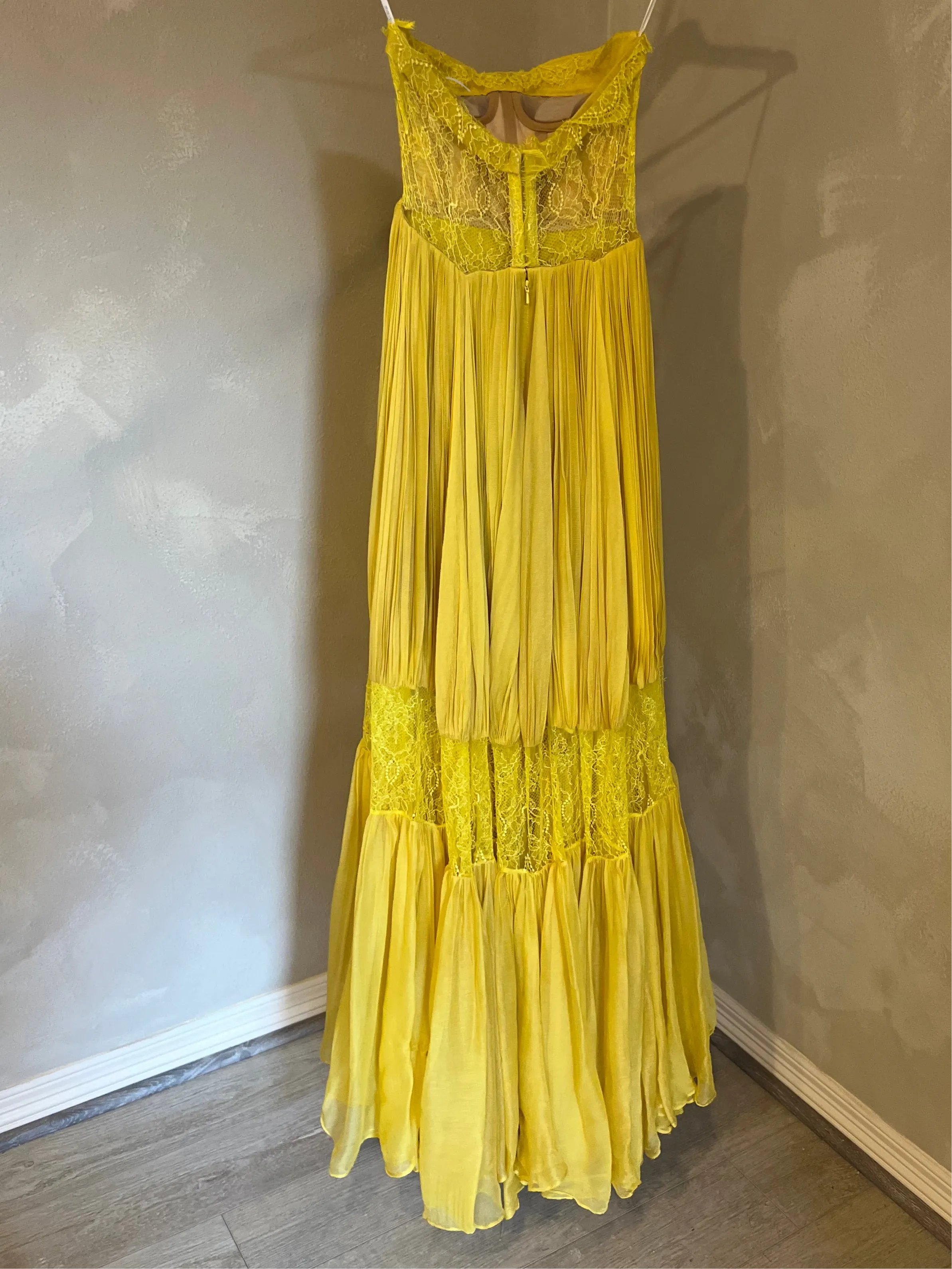 Celia Strapless Metallic Mousseline Yellow Evening Dress