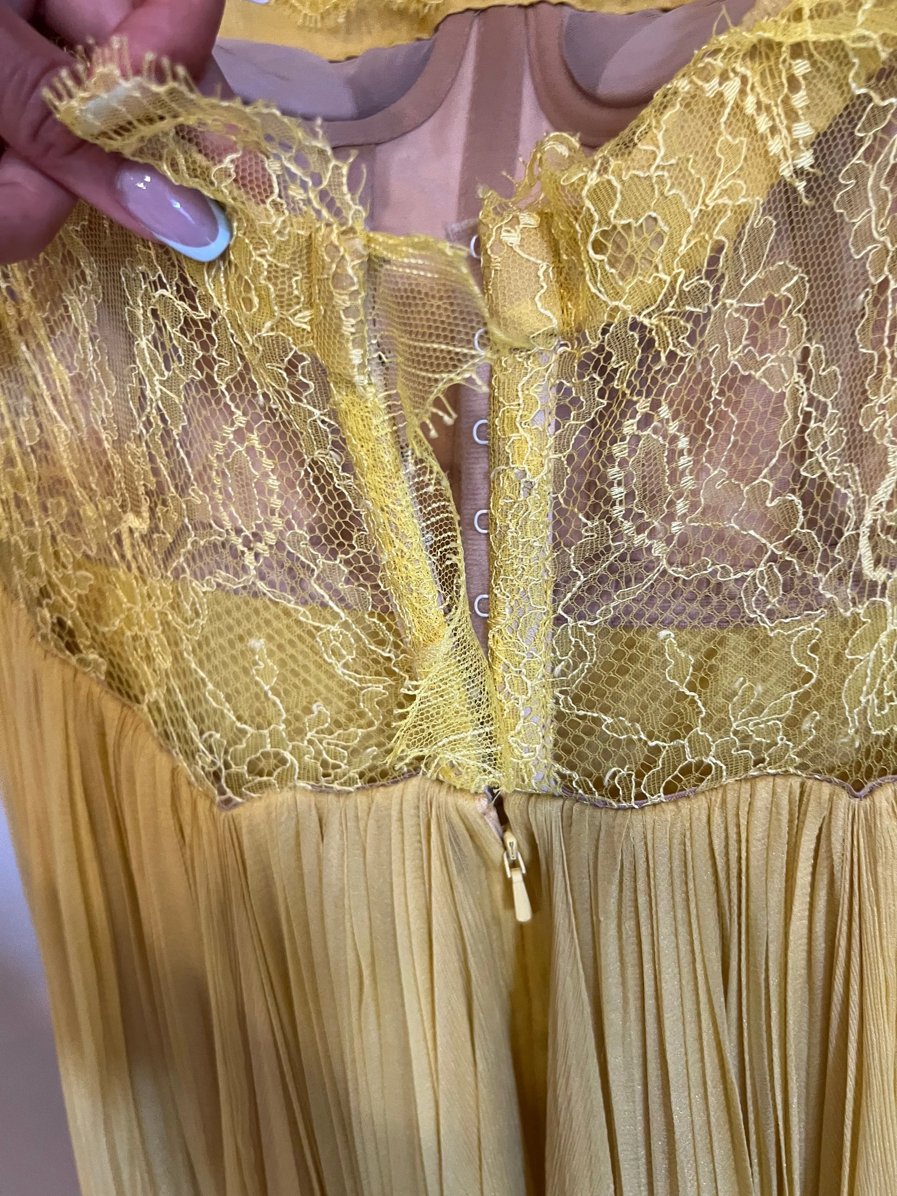Celia Strapless Metallic Mousseline Yellow Evening Dress