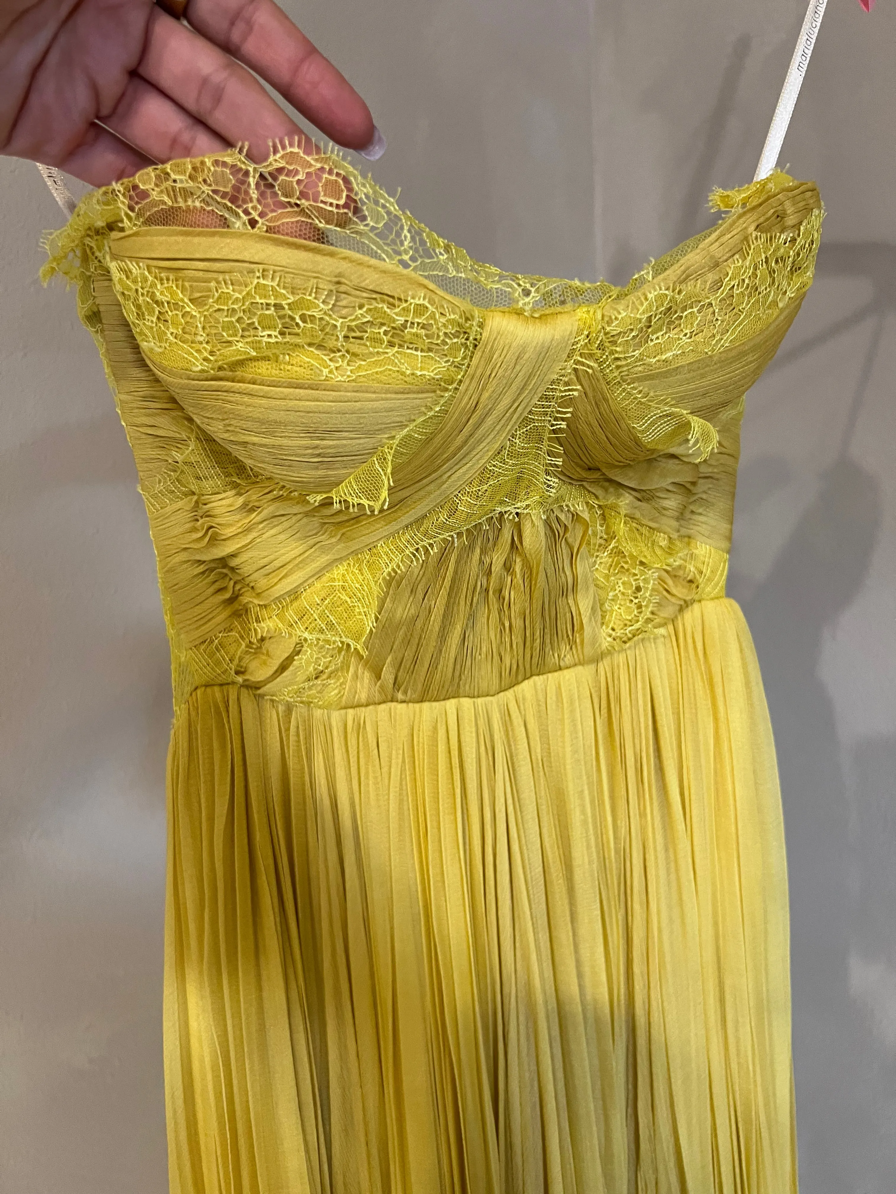 Celia Strapless Metallic Mousseline Yellow Evening Dress
