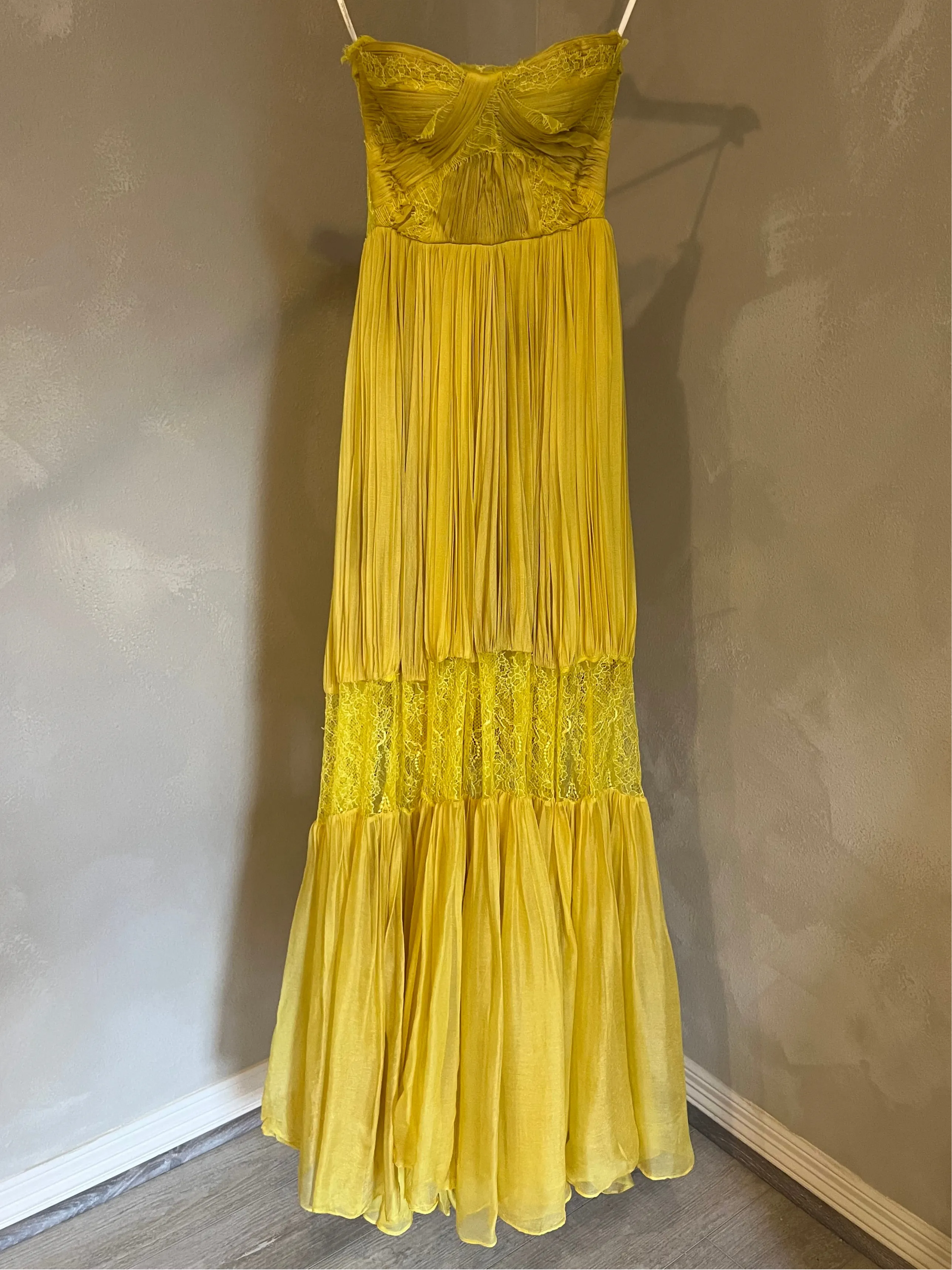 Celia Strapless Metallic Mousseline Yellow Evening Dress