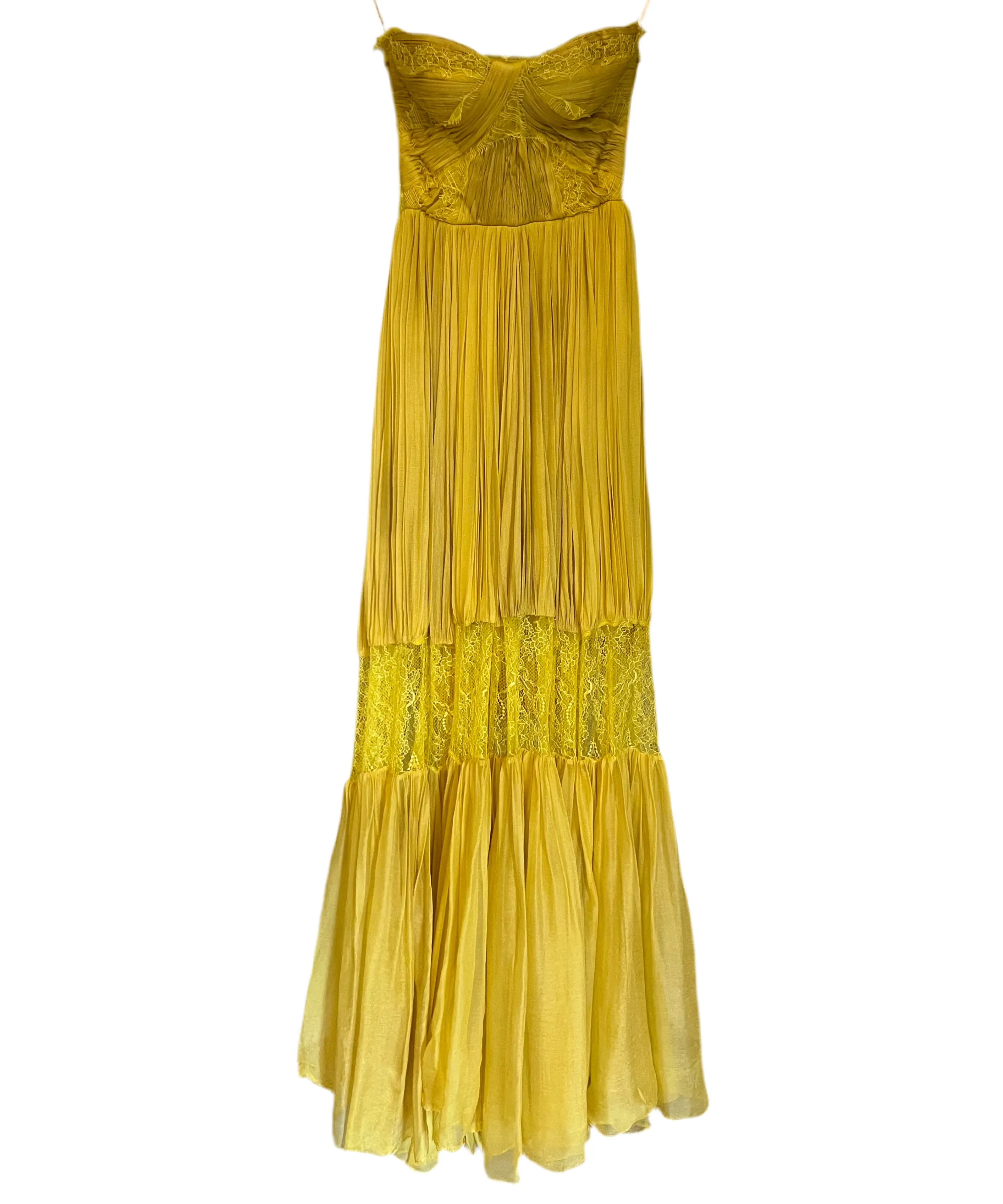 Celia Strapless Metallic Mousseline Yellow Evening Dress