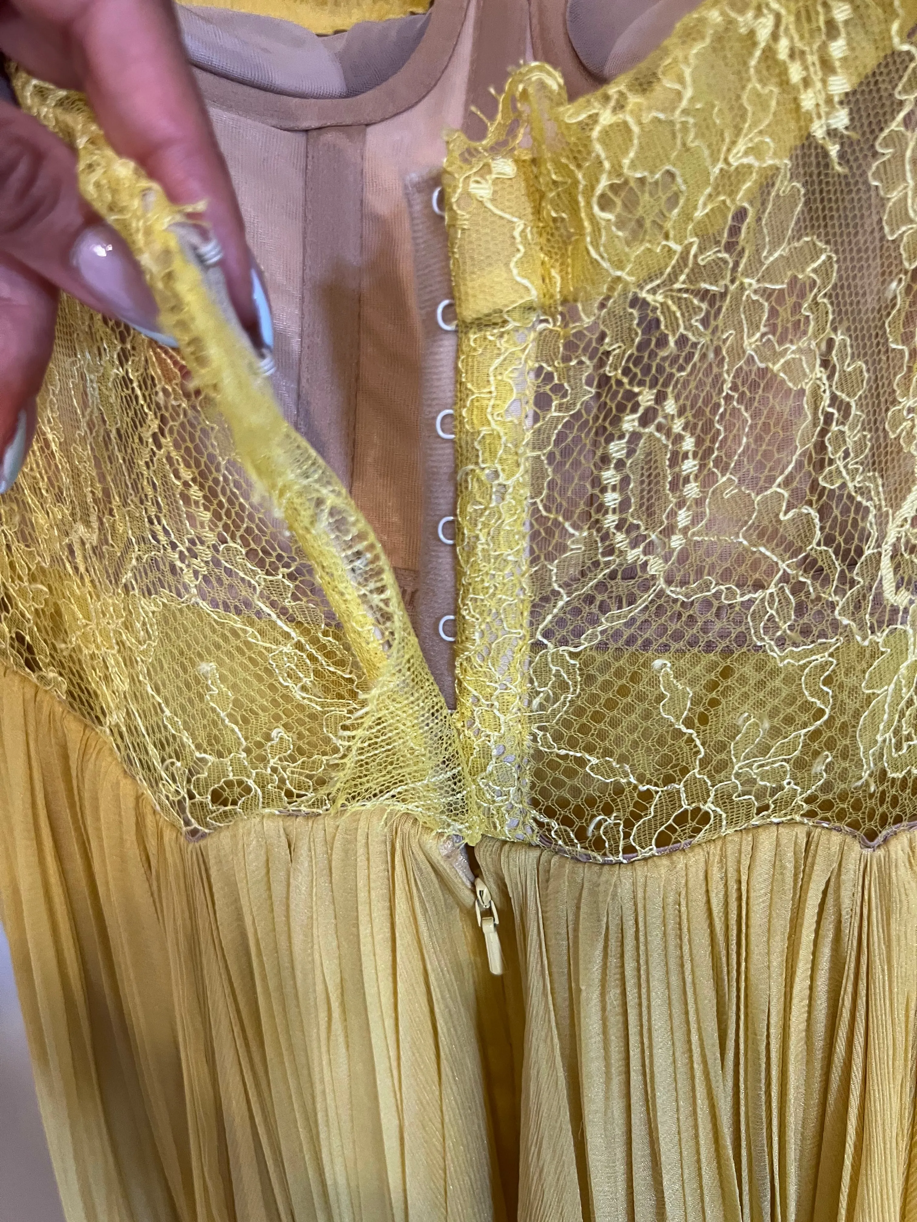 Celia Strapless Metallic Mousseline Yellow Evening Dress