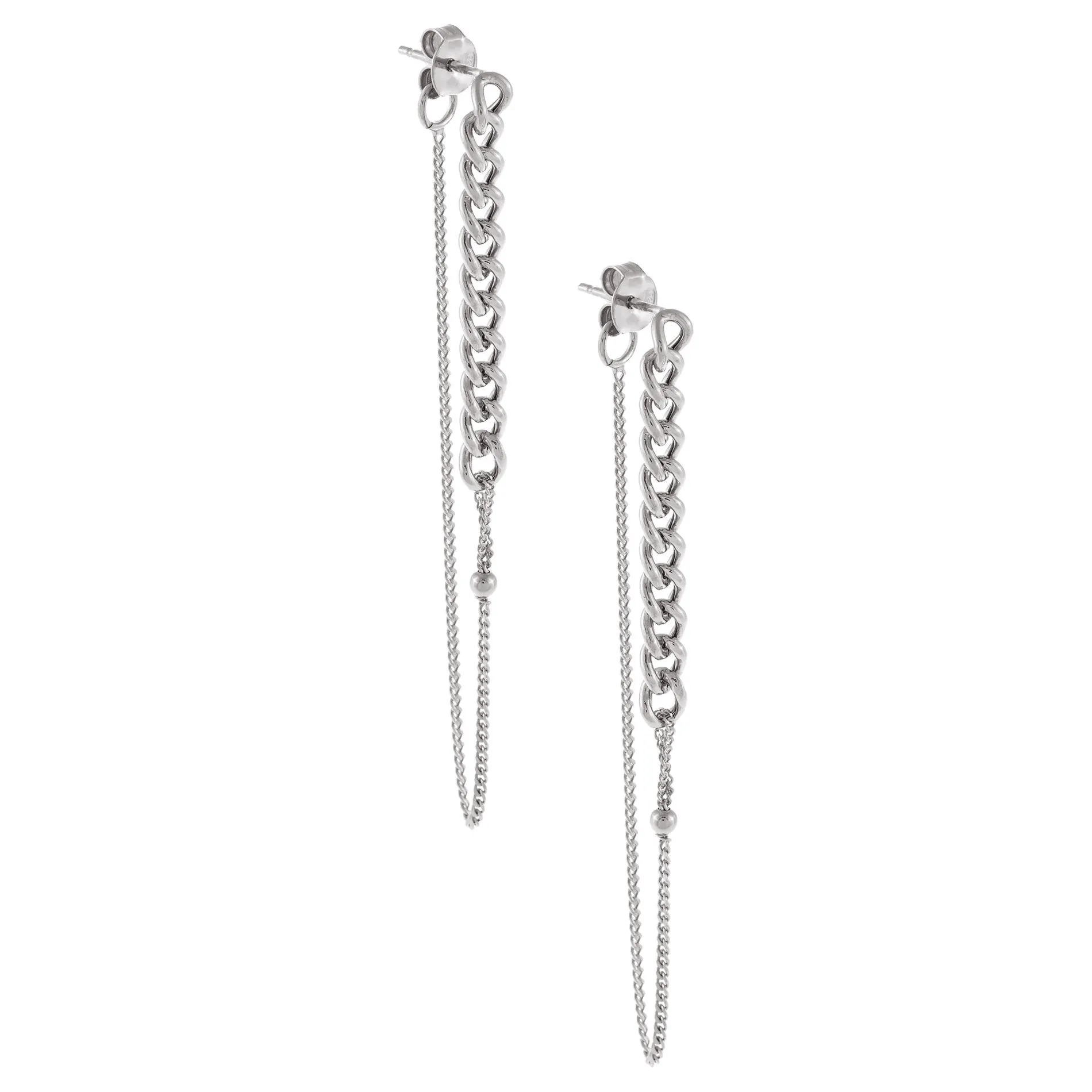 Chain X Ball Chain Drop Stud Earring