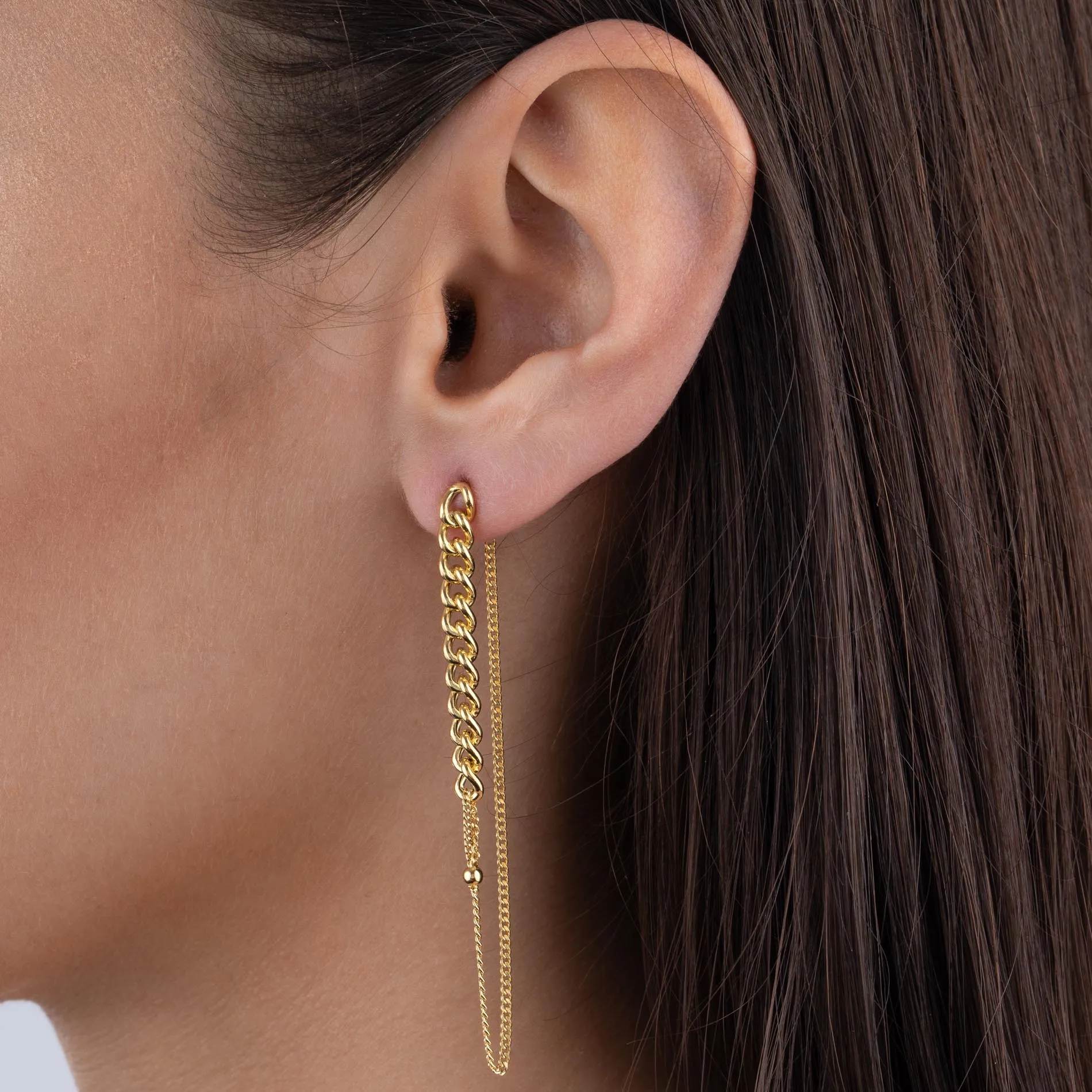 Chain X Ball Chain Drop Stud Earring