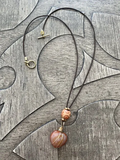 Cherry Blossom Agate Heart Necklace