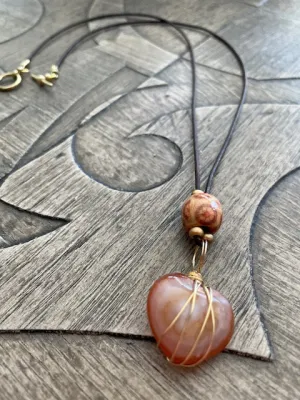 Cherry Blossom Agate Heart Necklace