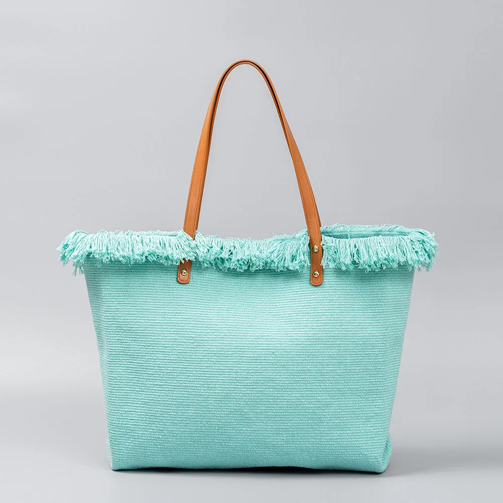 Chic fringed edges canvas tote bag