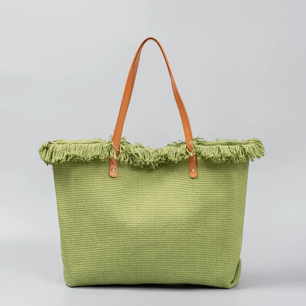Chic fringed edges canvas tote bag