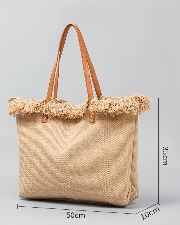 Chic fringed edges canvas tote bag