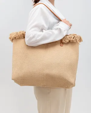 Chic fringed edges canvas tote bag