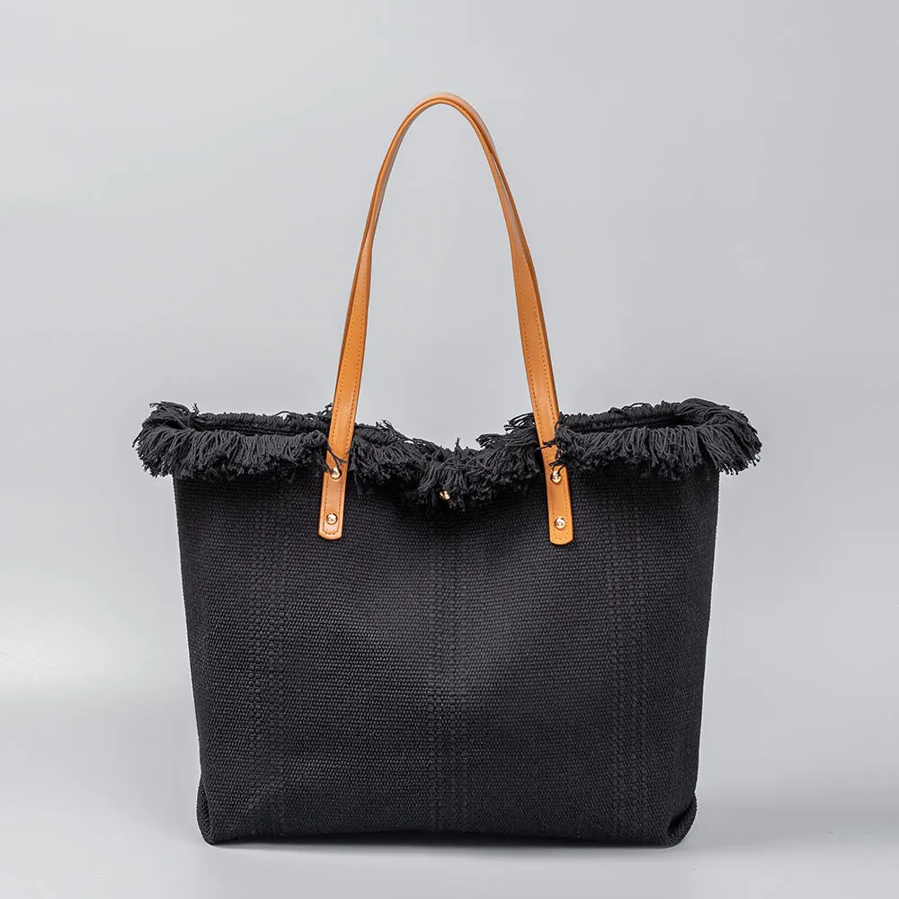Chic fringed edges canvas tote bag