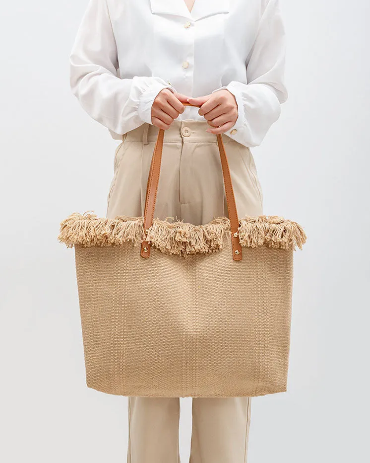 Chic fringed edges canvas tote bag