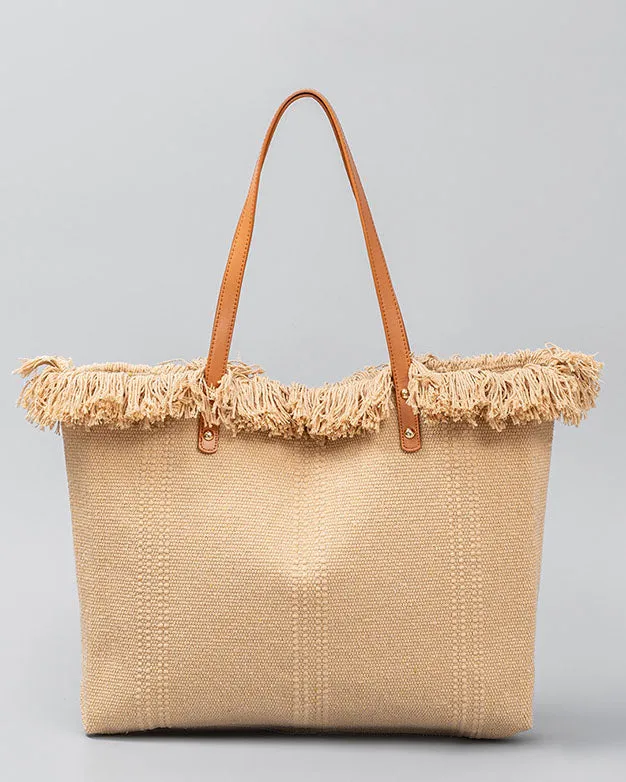 Chic fringed edges canvas tote bag