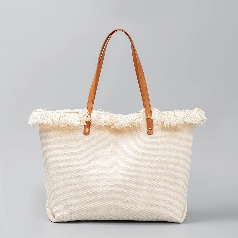 Chic fringed edges canvas tote bag