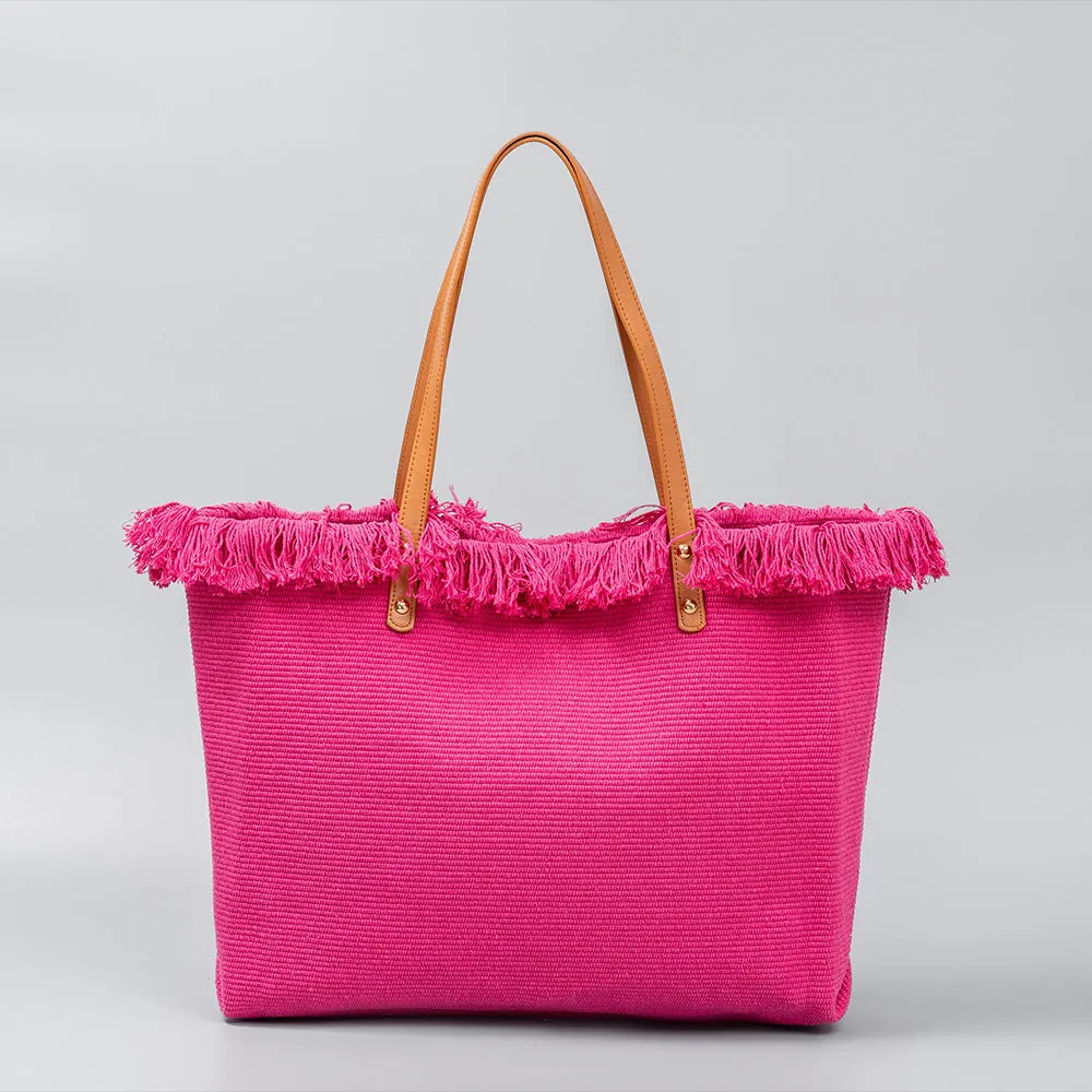 Chic fringed edges canvas tote bag