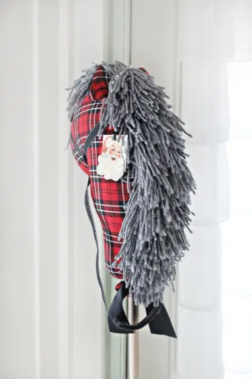 Children's Classic Retro Christmas Stick Horse - Red & Black Plaid